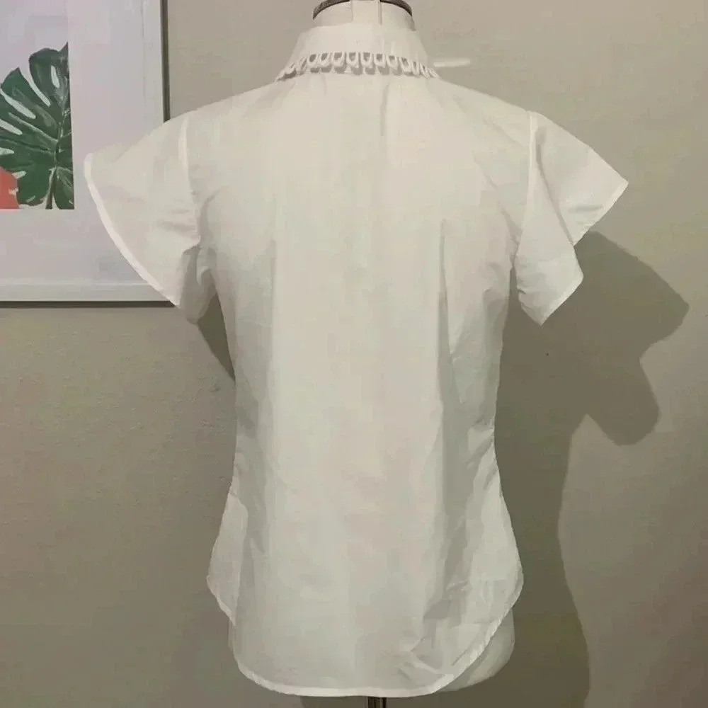 Draper James White Flutter Sleeve Button Down Col… - image 5